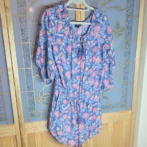 Ann Taylor Loft Medium Blue and Pink Floral Romper Elaster  Shoulder box L